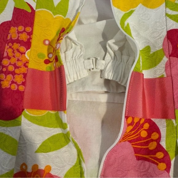 Lilly Pulitzer Strapless Dress Pink White Green Yellow 100% Cotton Floral size 4 - Picture 10 of 13